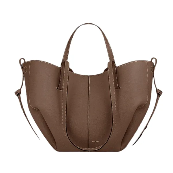 Túi Xách Tay Nữ Polène Cyme Mini Edition Textured Root Tote Bag Màu Nâu