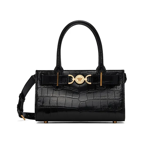Túi Xách Tay Nữ Versace Black Croc Effect Medusa 95 Small Bag Màu Đen