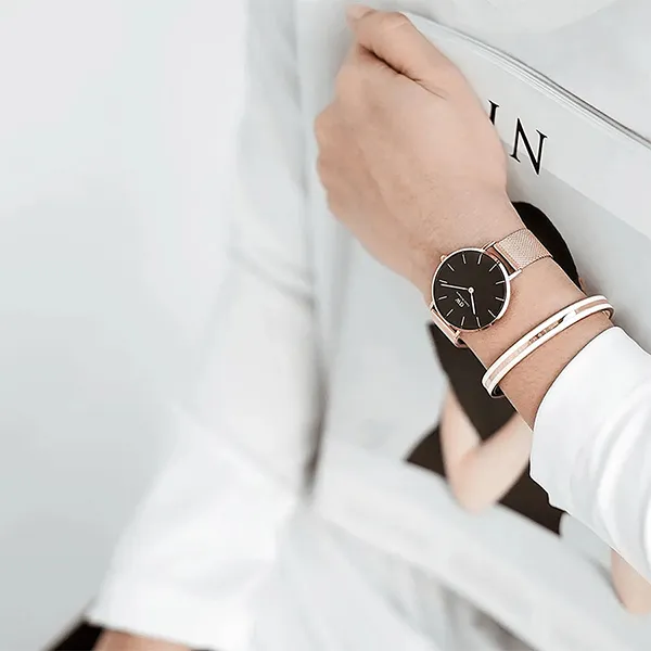Vòng Đeo Tay Daniel Wellington Emalie Slim Bracelet Màu Vàng Hồng/Trắng Size M