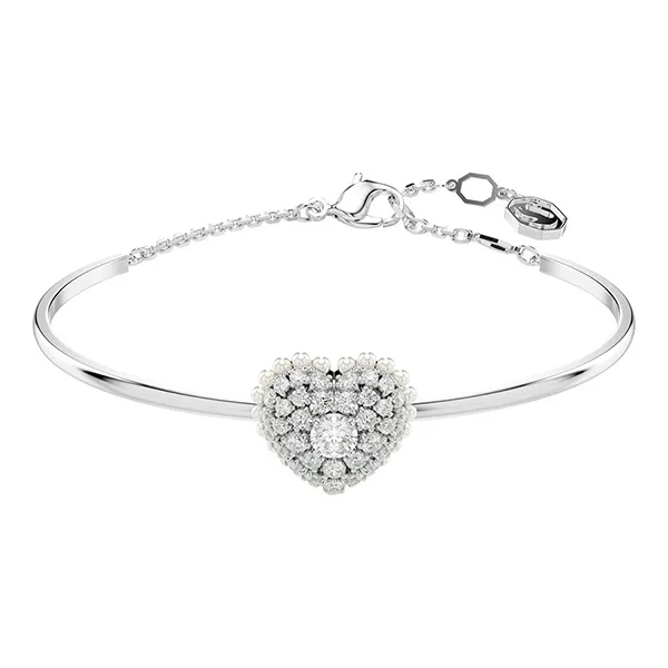 Vòng Đeo Tay Nữ Swarovski Hyperbola Bangle Heart, White, Rhodium Plated 5684385 Màu Bạc