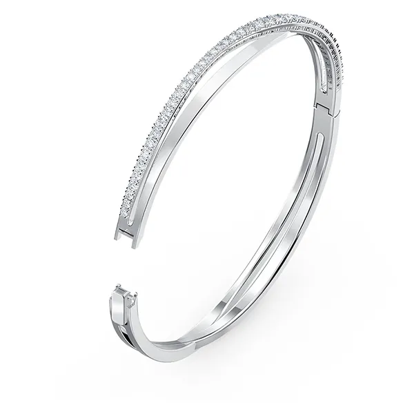 Vòng Đeo Tay Nữ Swarovski Hyperbola Bangle Round Cut, White, Rhodium Plated 5572725 Màu Bạc