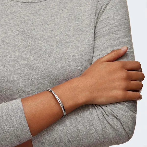 Vòng Đeo Tay Nữ Swarovski Hyperbola Bangle Round Cut, White, Rhodium Plated 5572725 Màu Bạc