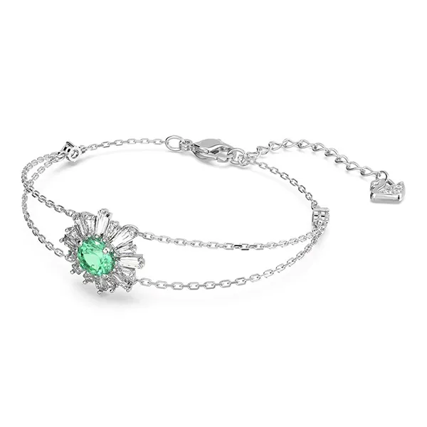 Vòng Đeo Tay Nữ Swarovski Idyllia Bracelet Mixed Cuts, Sun, Green, Rhodium Plated 5642960 Màu Bạc/Xanh