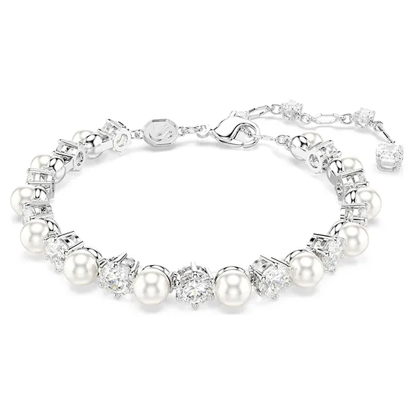 Vòng Đeo Tay Nữ Swarovski Matrix Tennis Bracelet Crystal Pearl, Round Cut, White, Rhodium Plated 5689625 Màu Bạc