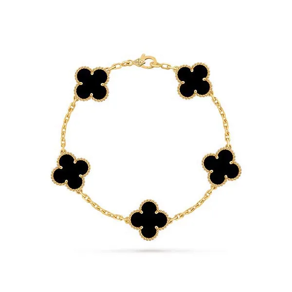 Vòng Đeo Tay Nữ Van Cleef & Arpels Vintage Alhambra Bracelet, 5 Motifs 18k Yellow Gold Onyx VCARA41300 Màu Vàng - Đen