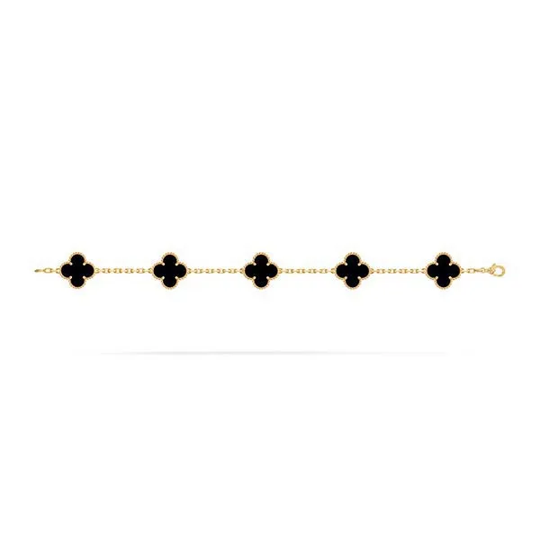 Vòng Đeo Tay Nữ Van Cleef & Arpels Vintage Alhambra Bracelet, 5 Motifs 18k Yellow Gold Onyx VCARA41300 Màu Vàng - Đen