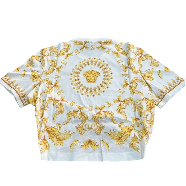 Áo Croptop Nữ Versace Logo Printed 1010259 1A16170 5K580 Màu Trắng/Vàng Size 40