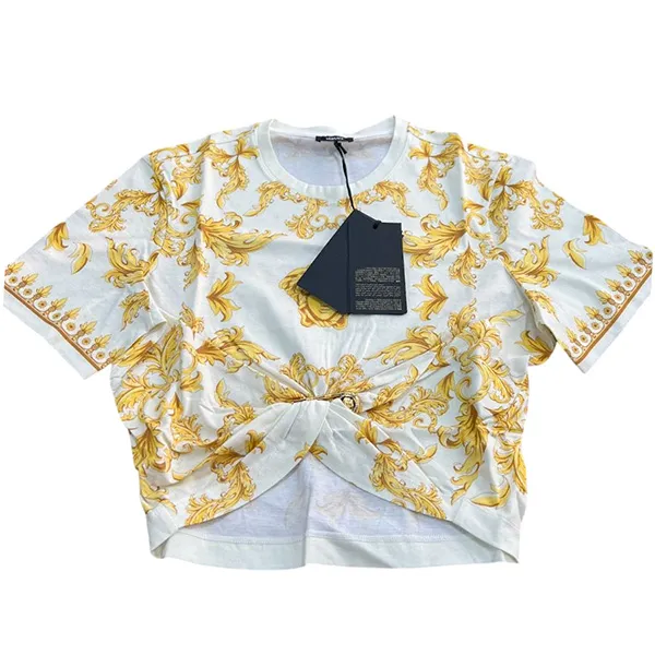 Áo Croptop Nữ Versace Logo Printed 1010259 1A16170 5K580 Màu Trắng/Vàng Size 40