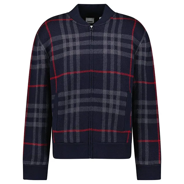 Áo Khoác Nam Burberry Morland Knitted Wool Bomber Jacket Check 8222790-1 Màu Navy Size S