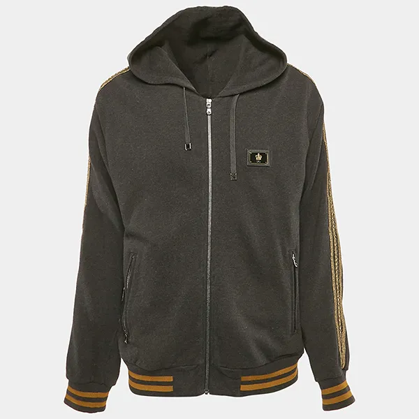 Áo Khoác Nam Dolce & Gabbana D&G Charcoal Grey Cotton Knit Lace Trim Detail Hooded Jacket khoacdolceni2-2 Màu Xám Size 50