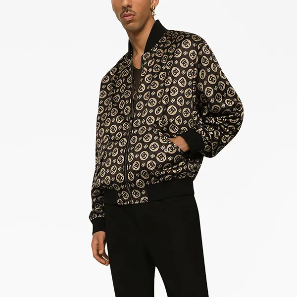 Áo Khoác Nam Dolce & Gabbana D&G Logo Print Bomber Jacket G9AJXT Màu Nâu Đen Size 46