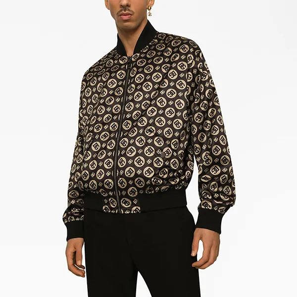 Áo Khoác Nam Dolce & Gabbana D&G Logo Print Bomber Jacket G9AJXT Màu Nâu Đen Size 46