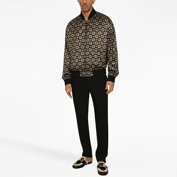 Áo Khoác Nam Dolce & Gabbana D&G Logo Print Bomber Jacket G9AJXT Màu Nâu Đen Size 46