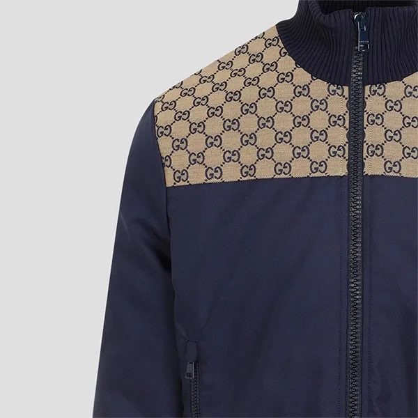 Áo Khoác Nam Gucci Caspian Blue GG Monogram Supreme Logo 770762 ZAPDX 4433 Màu Xanh Blue Size 46