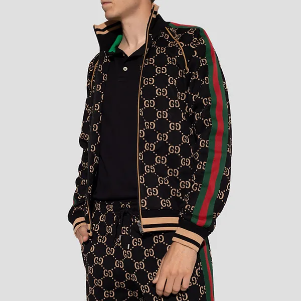 Áo Khoác Nam Gucci GG Gersey Cotton All Over Velour Track - 695955 XJEEI 1030 Phối Màu Size S