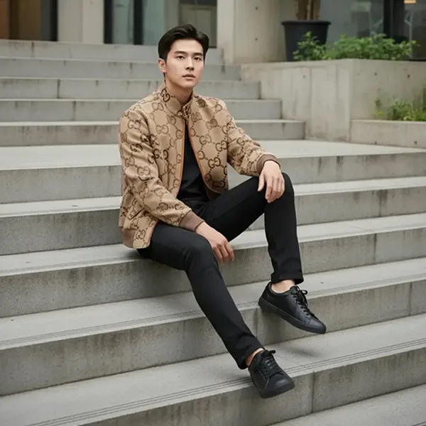 Áo Khoác Nam Gucci Jumbo GG Canvas 17439318 Màu Be Nâu Size 44