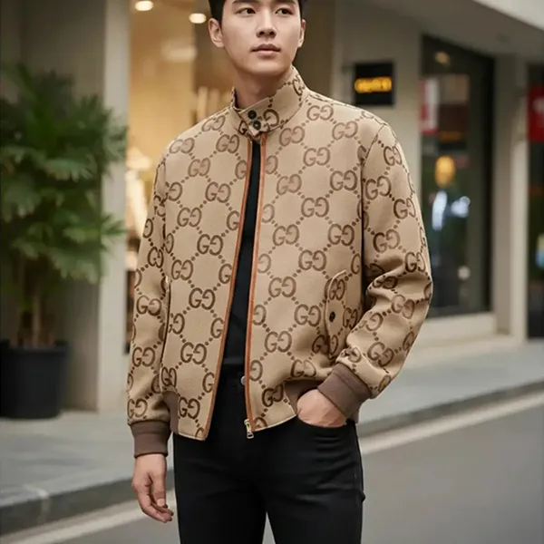 Áo Khoác Nam Gucci Jumbo GG Canvas 17439318 Màu Be Nâu Size 44