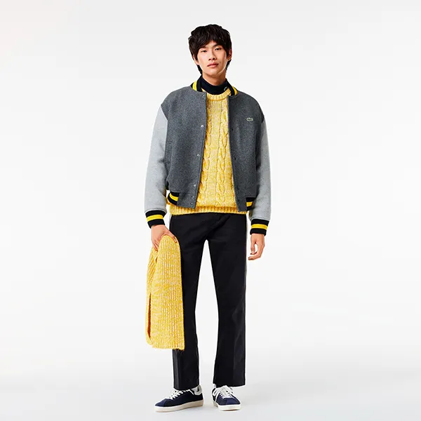 Áo Khoác Nam Lacoste Basic Varsity Jacket BH8213 53N QIV Màu Xám Size 48