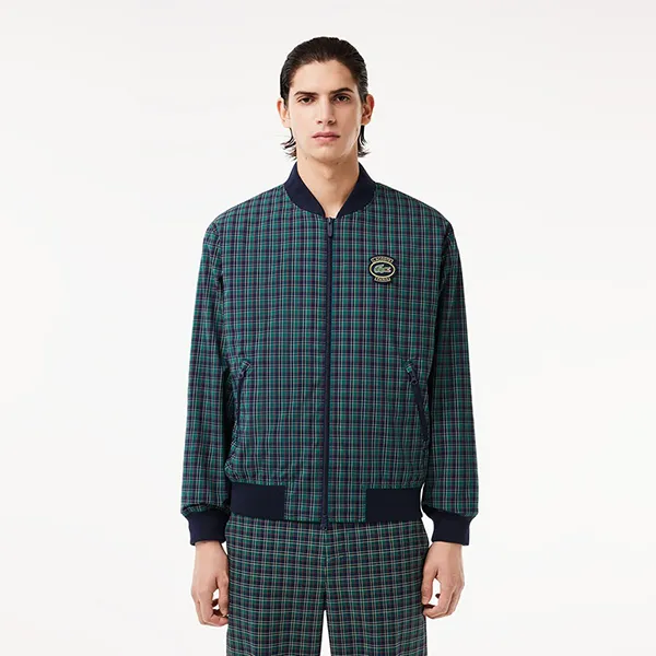 Áo Khoác Nam Lacoste Checked Showerproof Harrington Jacket BH7466 - QRN Màu Xanh Size 46