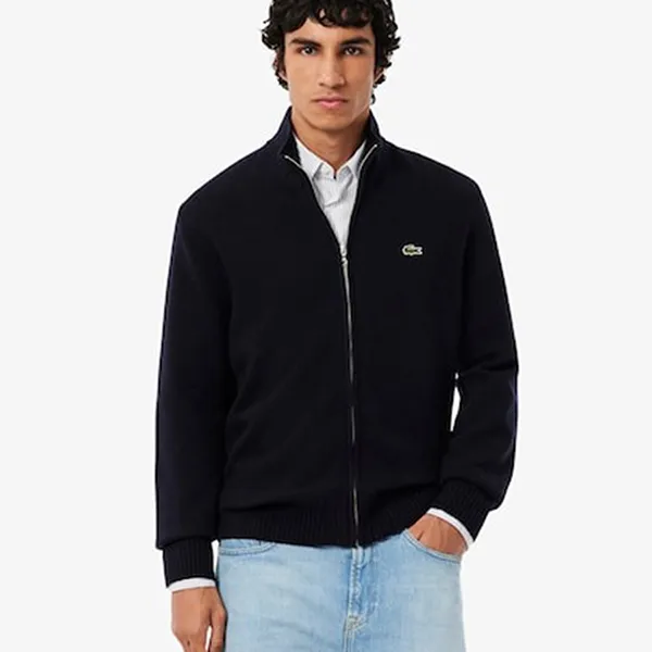 Áo Khoác Nam Lacoste High Neck Full Zip Wool Knit Sweater AH5181-166 Màu Xanh Đen Size 3