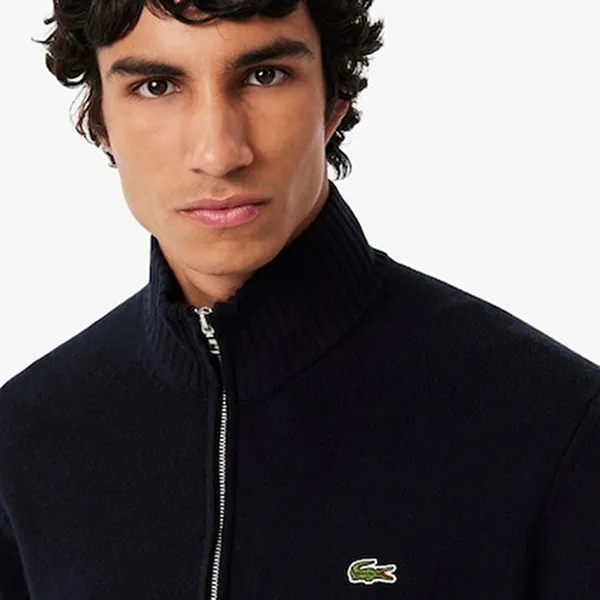 Áo Khoác Nam Lacoste High Neck Full Zip Wool Knit Sweater AH5181-166 Màu Xanh Đen Size 3