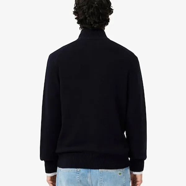 Áo Khoác Nam Lacoste High Neck Full Zip Wool Knit Sweater AH5181-166 Màu Xanh Đen Size 3