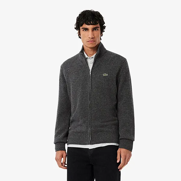 Áo Khoác Nam Lacoste Men's Wool Zip-Up Sweater AH5181-031 Grey Màu Xám Size 5