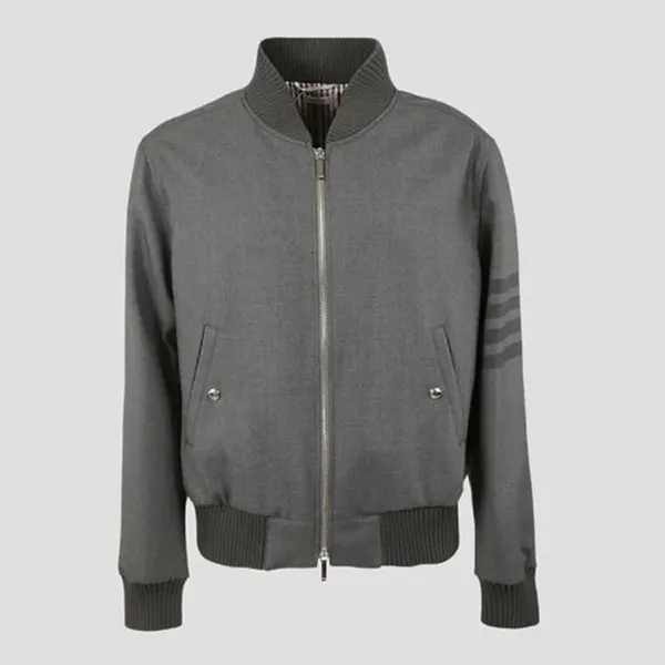 Áo Khoác Nam Thom Browne 4-Bar Ribbed Knit Med Grey Twill MJO030A 04346 035 Màu Xám Size 1