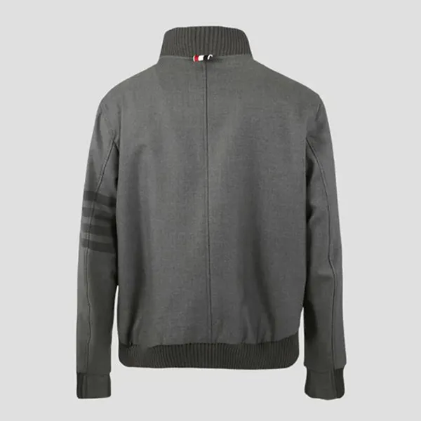 Áo Khoác Nam Thom Browne 4-Bar Ribbed Knit Med Grey Twill MJO030A 04346 035 Màu Xám Size 1