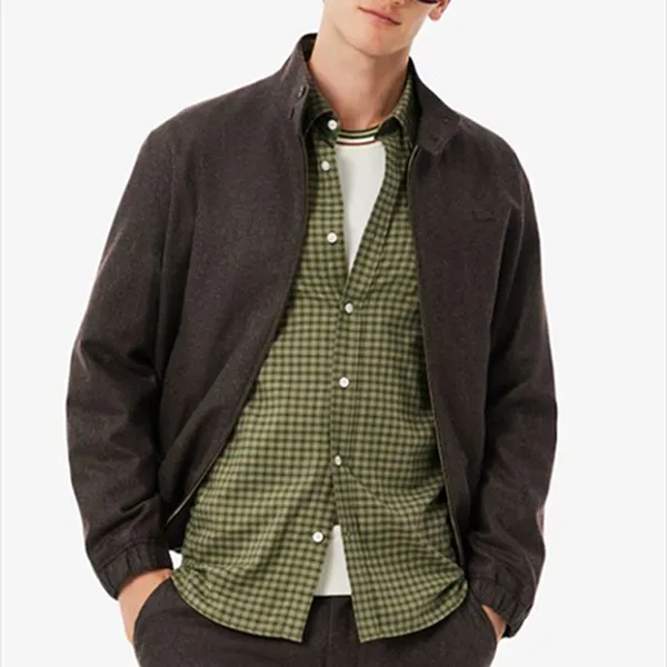 Áo Khoác Nỉ Nam Lacoste Men's Wool Harrington Jacket BH5526-ZCY Màu Nâu Đen Size 44