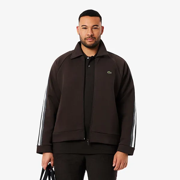 Áo Khoác Nỉ Nam Lacoste Men's Zip Up Sweatshirt Regular SH5927-SKB Màu Nâu Đen Size 3