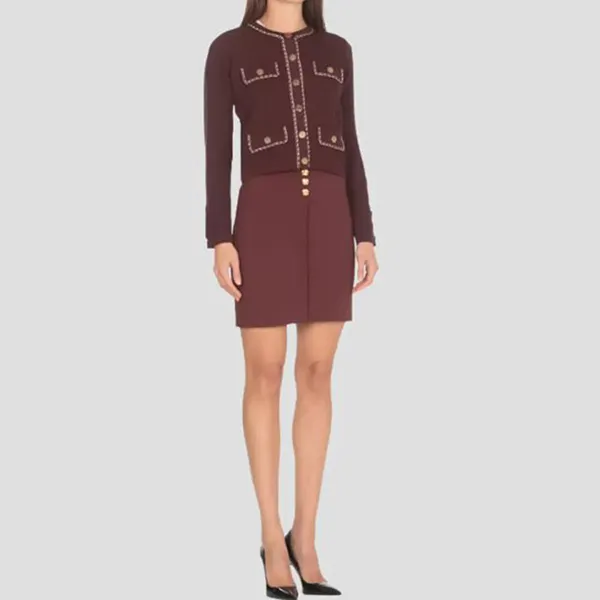 Áo Khoác Nữ Elisabetta Franchi Cropped With Gold-Tone Metal Buttons MK63B46E2 CG3 Màu Đỏ Bordeaux Size 38