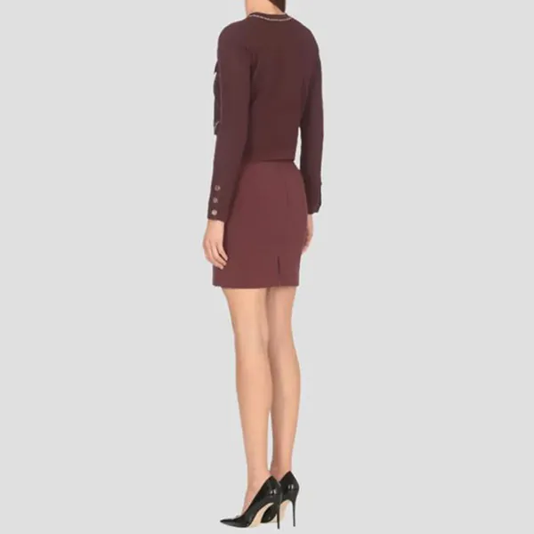 Áo Khoác Nữ Elisabetta Franchi Cropped With Gold-Tone Metal Buttons MK63B46E2 CG3 Màu Đỏ Bordeaux Size 38