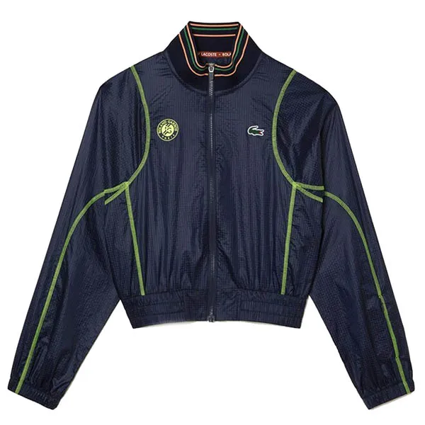 Áo Khoác Nữ Lacoste Roland Garros Edition Post-Match Cropped Jacket BF6373 00 ZWI Màu Xanh Navy Size 34
