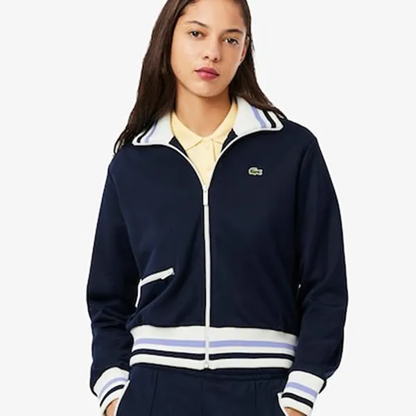 Áo Khoác Nữ Lacoste Women's Zip-Up Stripe Accent Sweatshirt Blue SF5252-51-166 Màu Xanh Navy Size 36