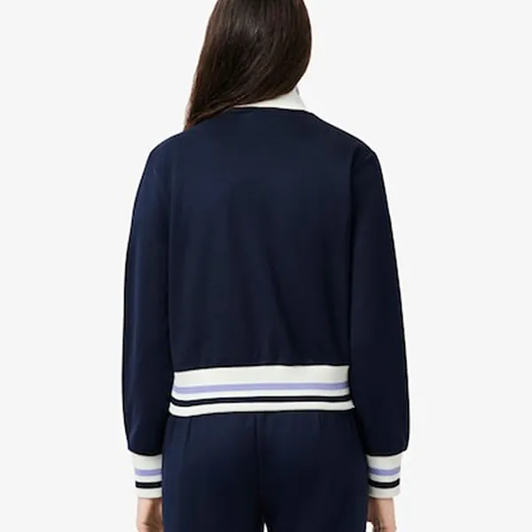 Áo Khoác Nữ Lacoste Women's Zip-Up Stripe Accent Sweatshirt Blue SF5252-51-166 Màu Xanh Navy Size 36