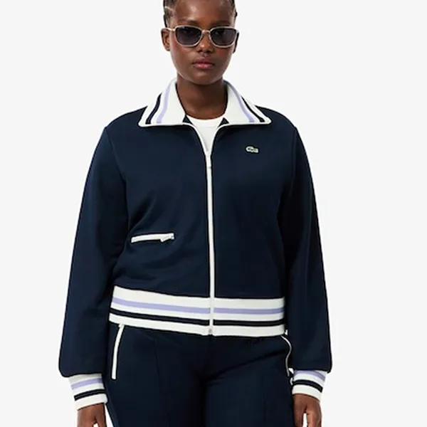 Áo Khoác Nữ Lacoste Women's Zip-Up Stripe Accent Sweatshirt Blue SF5252-51-166 Màu Xanh Navy Size 36