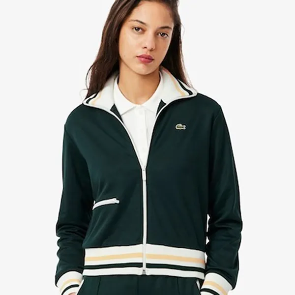 Áo Khoác Nữ Lacoste Women's Zip-Up Stripe Accent Sweatshirt Green SF5252-51-YZP Màu Xanh Lá Size 34