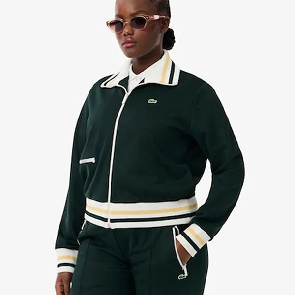 Áo Khoác Nữ Lacoste Women's Zip-Up Stripe Accent Sweatshirt Green SF5252-51-YZP Màu Xanh Lá Size 34