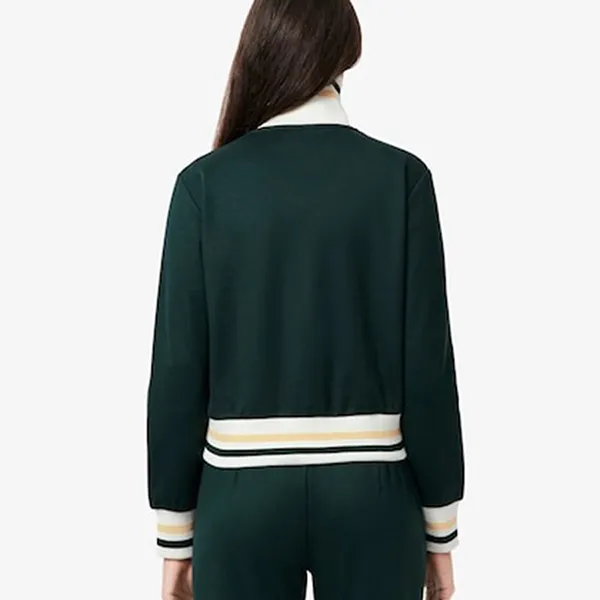 Áo Khoác Nữ Lacoste Women's Zip-Up Stripe Accent Sweatshirt Green SF5252-51-YZP Màu Xanh Lá Size 34