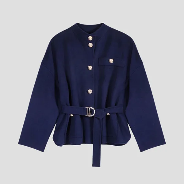Áo Khoác Nữ Maje Gifaly Wool Belted Button Up Jacket MFPOU01215 124GIFALY Marine Màu Xanh Navy Size 40