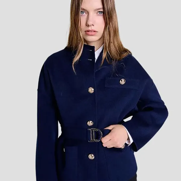 Áo Khoác Nữ Maje Gifaly Wool Belted Button Up Jacket MFPOU01215 124GIFALY Marine Màu Xanh Navy Size 40