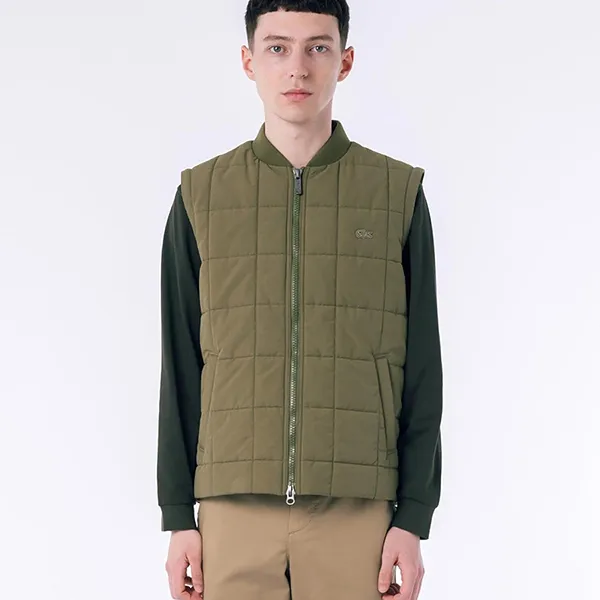 Áo Khoác Phao Nam Lacoste Jacket 2-Way Quilted Jacket Men's BH017-BMY Màu Xanh Olive Size 46