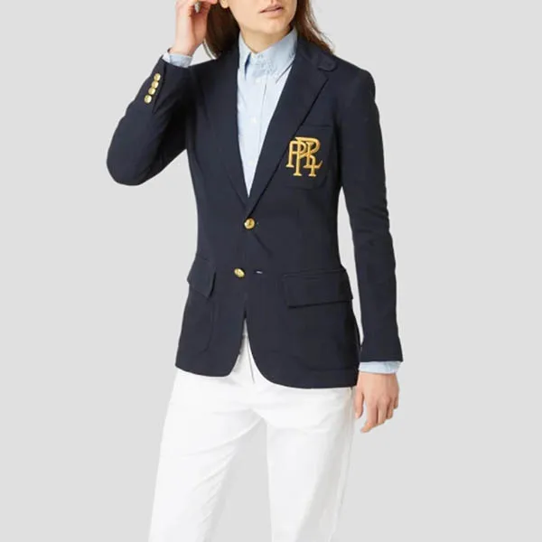 Áo Khoác Vest Nữ Ralph Lauren Navy Blue With Gold Embroidered Logo Blazer - 211857830001 Màu Xanh Navy Size 4