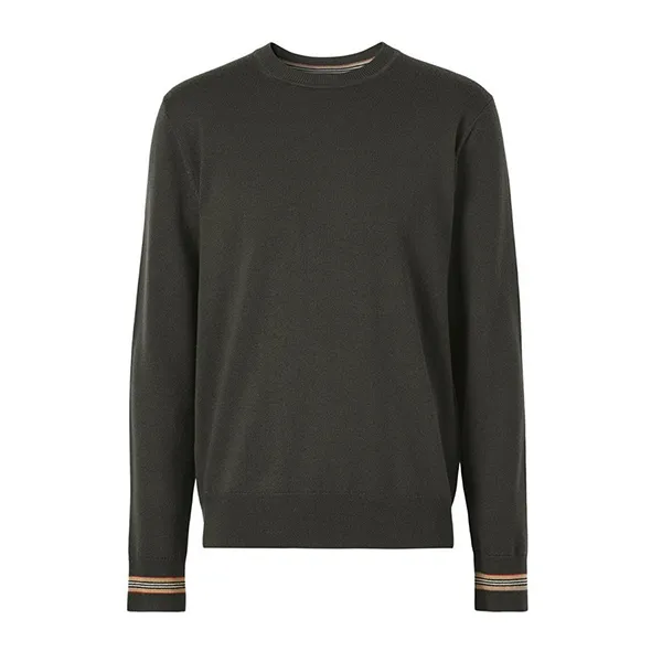 Áo Len Nam Burberry Icon Stripe Trim Wool Sweater Harvey Nichols 8044333reu Màu Xanh Green Size XS