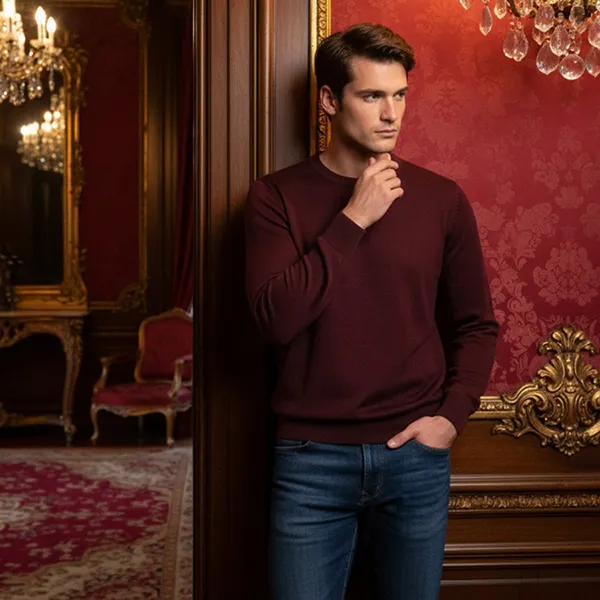 Áo Len Nam Dolce & Gabbana D&G Sweater GX412T JAWLA R2723 Màu Đỏ Mận Size 48