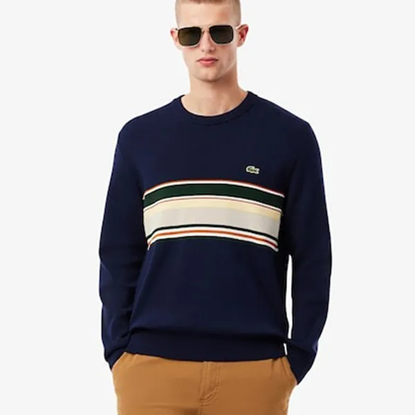 Áo Len Nam Lacoste French Made Striped Sweater AH5944 - 9IL Màu Xanh Navy Size 3