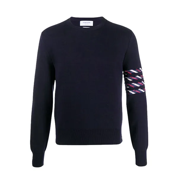 Áo Len Nam Thom Browne Milano Stitch Silk 4-Bar Stripe Crewneck Pullover MKA352A Y3007 415 Màu Xanh Navy Size 1