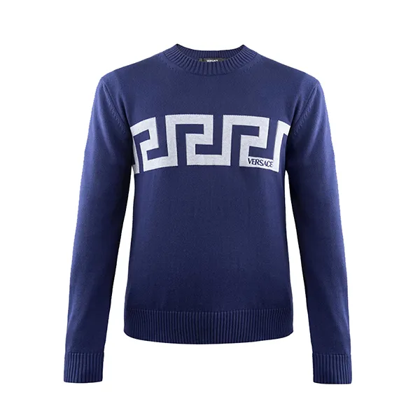 Áo Len Nam Versace Logo & Greca Knit Sweater In Navy - 1021724 1A16199 2UC60 Màu Xanh Size 46