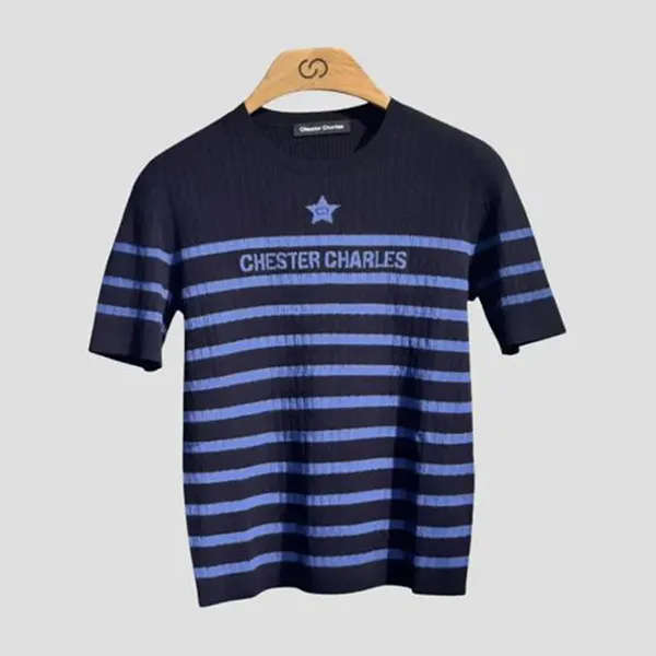 Áo Len Nữ Chester Charles Black With Blue Horizontal Stripes And Star Logo CW602KM0526Q3 Màu Xanh Đậm Size S